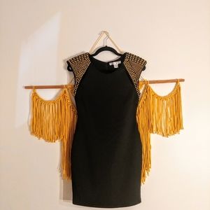 Black dress with gold studded shoulders